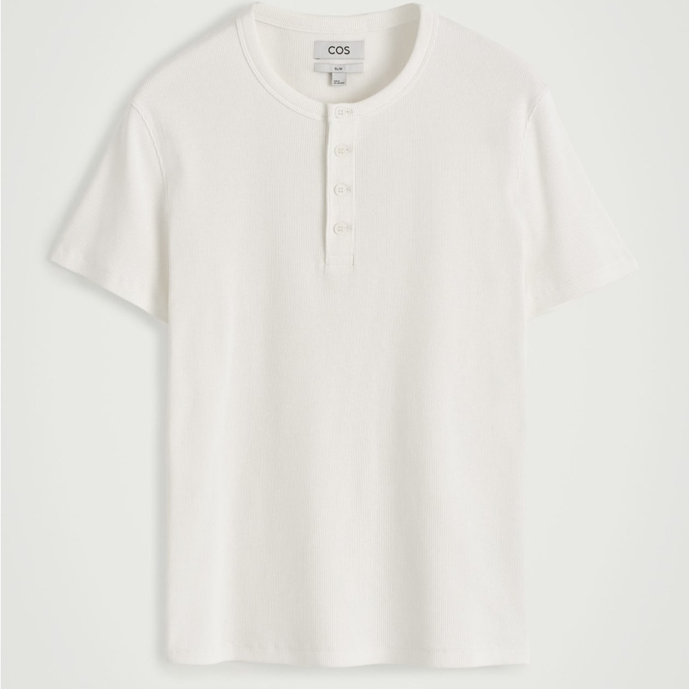 COS White Ribbed Short Sleeve Henley